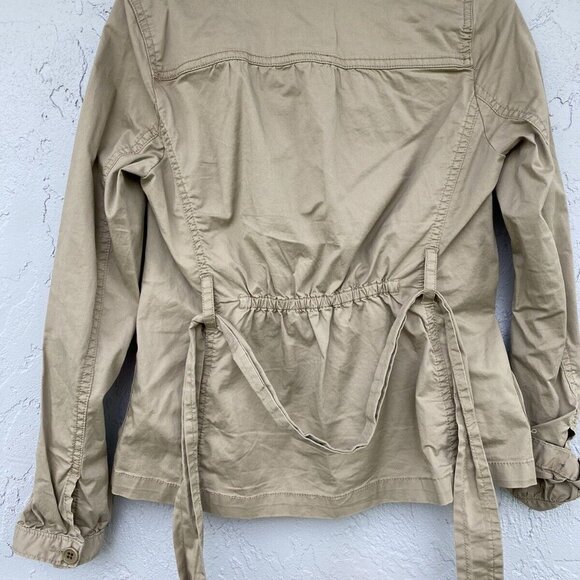 J. Crew Women Khaki Jacket Button Up w Belt Tan Cotton 1/4 Elastic Waist Size 6 - Picture 3 of 9
